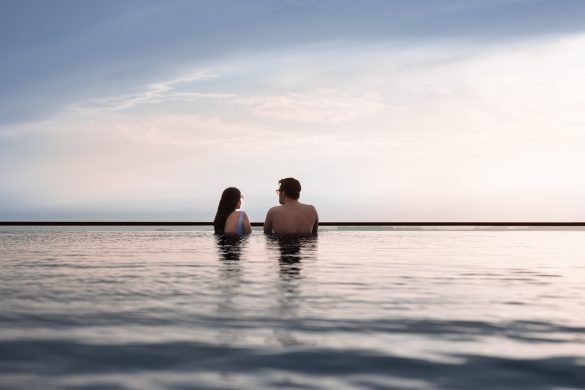 Couple enjoying a romantic Valentine’s Day staycation
