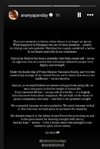 Ananya Panday Salutes Armed Forces and PM Modi for Operation Sindoor