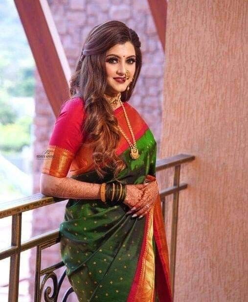 Your Sawan Wardrobe Guide: Classic Green Saree with Red Blouse Pairings