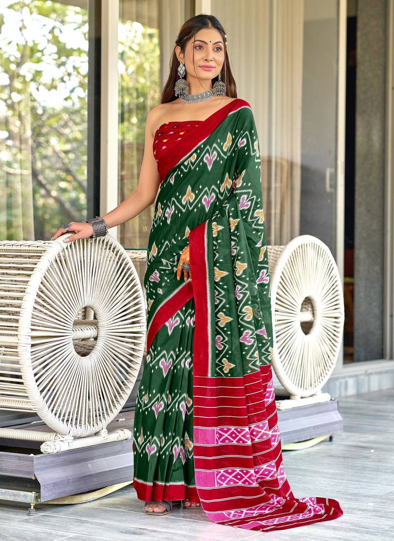 Your Sawan Wardrobe Guide: Classic Green Saree with Red Blouse Pairings